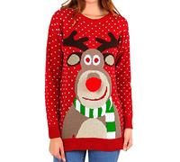 Womens Rudolph Reindeer Print Snowflake Christmas Jumper