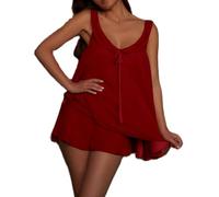Womens Ruffle Babydoll Pyjama Set Two Piece Bow Tie Front Chiffon Tank Tops Ruffled Flowy Wide Leg Shorts Sets Lounge (Red, L)