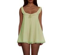 Womens Ruffle Babydoll Pyjama Set Two Piece Bow Tie Front Chiffon Tank Tops Ruffled Flowy Wide Leg Shorts Sets Lounge (Green, M)