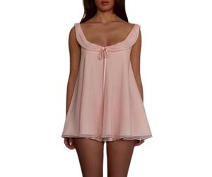 Womens Ruffle Babydoll Pyjama Set Two Piece Bow Tie Front Chiffon Tank Tops Ruffled Flowy Wide Leg Shorts Sets Lounge (Pink, L)