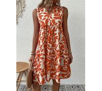 Women's Ruffle Beach Mini Dress Split V Neck A Line Sleeveless Geometric Stripe Tropical Leaf Pattern Summer Dresses