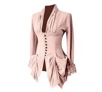 Women's Ruffle Blouse Gothic Blouse for Party Top Medieval Victorian Blouse Medieval Lace Shirt Lolita Long Sleeve Vintage Baroque Top Steampunk Renaissance Blouses, A2 Pink, L