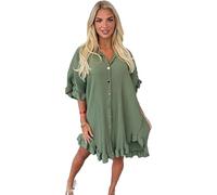 Women's Ruffle Frill Pleated Short Sleeve Gold Button Shirt With Short Co-Ord Set Summer Casual Dress & Sportswear suit