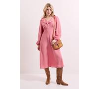 Womens Ruffle Front Blouson Sleeve Midi Dress Rose 18
