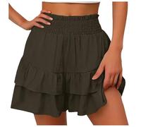 Women's Ruffle Skirt High Waist Ruffle Skirt Shorts Layered Loose Summer Skorts Casual Short Skirts Elastic A-Line Flowy Half Slip Mini Beach Skirts Party Vacation Travel Outfit Y2K Streetwear Bronze