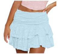 Women's Ruffle Skirt High Waist Ruffle Skirt Shorts Layered Loose Summer Skorts Casual Short Skirts Elastic A-Line Flowy Half Slip Mini Beach Skirts Party Vacation Travel Outfit Y2K (32-Blue, S)