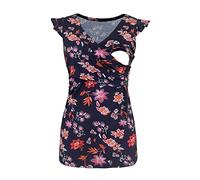 Women's Ruffle Sleeveless Maternity Tank Tops UK Sale Clearance Ladies Cross Wrap V Neck Breastfeeding Tshirt Floral Printed Nursing Vests Ruched Side Pregnant Tank Top Flowers Pregnancy T-Shirts Vest