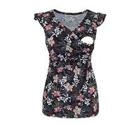 Women's Ruffle Sleeveless Maternity Tank Tops UK Sale Clearance Ladies Cross Wrap V Neck Breastfeeding Tshirt Floral Printed Nursing Vests Ruched Side Pregnant Tank Top Flowers Pregnancy T-Shirts Vest