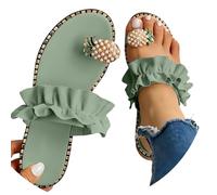 Women's Ruffle Slide Flat Sandal Comfort Open Toe Slip On Slides