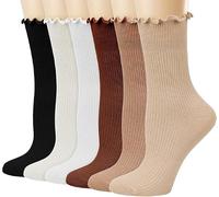 Womens Ruffle Socks Breathable Cotton Ankle Frilly Casual Crew Sock 6 Pack