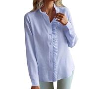Womens Ruffle Trim Long Sleeve Button Down Shirt Ruffled Stand Collar Casual Blouses Top Casual Elegant Striped Frill Collared Blouse Top Fall Office Workwear 2026, S-XL Blue