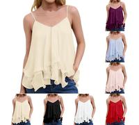 Womens Ruffled Layered Cami Top, Open Shoulder Spaghetti Strap Camisole, Bowknot Sleeveless Flowy Blouse, Elegant Feminine Ruffle Trim Sling, Casual Layered Neckline Summer Top
