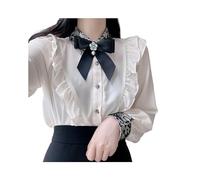 Women's Ruffles Cute Bow Tie Tops Preppy Style Vintage Japanese Korea Design Button Elegant Formal White Pink Shirts Blouses