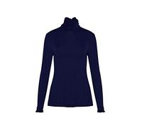 Women's Ruffles Frill High Neck Polo Top Ladies Long Sleeve Jumper Plain Basic Stretch T-Shirt Casual Tops UK Size 8 10 12 14 (UK 14, Navy)