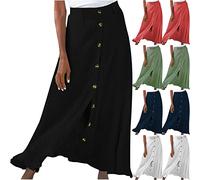 Women's Ruffles Semi-skirt UK Clearance Boho Button Down Skirts Slit Skirt Ladies A Line Midi Skirt Long Skirts Solid Colour Dress Beach Dress Loose Fitting Pleated Skirt Holiday Vacation Plus Size