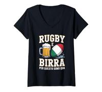 Women's Rugby e Birra Per Questo Sono Qua tifosi di Rugby Italiana V-Neck T-Shirt