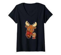 Women's Rugby Moose Kick Prep Cartoon V-Neck T-Shirt