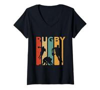 Womens Rugby Player Retro Rugby Coach Sport Football Rugby Fans V-Neck T-Shirt