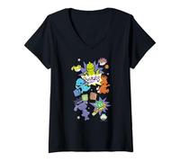 Womens Rugrats Character Sticker Collage Retro Cartoon V-Neck T-Shirt
