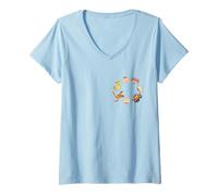 Womens Rugrats Friends Character Faces Circle Left Chest V-Neck T-Shirt