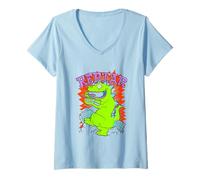 Womens Rugrats Reptar Chaos Monster Destroys Cereal V-Neck T-Shirt
