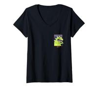 Womens Rugrats Reptar Green Dinosaur Left Chest V-Neck T-Shirt