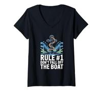 Women's Rule 1 Don’t Fall Off The Boat Funny Boat V-Neck T-Shirt