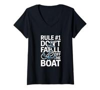 Women's Rule 1 Don't Fall Off The Boat Anchor Quote V-Neck T-Shirt
