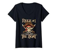 Womens Rule #1 Don't Fall Off The Boat - Buccaneer Freebooter V-Neck T-Shirt