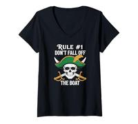 Womens Rule #1 Don't Fall Off The Boat Cruise Party Pirate V-Neck T-Shirt