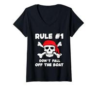 Womens Rule #1 Don't Fall Off The Boat Cruise Pirate Party Theme V-Neck T-Shirt