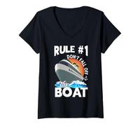Womens Rule 1 Don't Fall Off The Boat Cruising Boat Captains V-Neck T-Shirt
