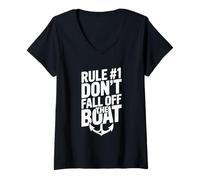 Womens Rule #1 Don't Fall Off The Boat Funny Nautical Humor V-Neck T-Shirt