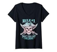 Women's Rule #1 Don't Fall Off The Boat Funny Sarcastic Cruise V-Neck T-Shirt