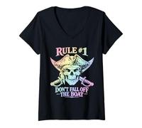 Women's Rule #1 Don't Fall Off The Boat Funny Sarcastic Cruise V-Neck T-Shirt