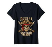 Women's Rule #1 Don't Fall Off The Boat Funny Sarcastic Cruise V-Neck T-Shirt