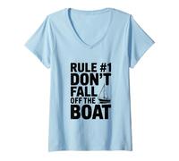 Women's Rules #1 Don't Fall Off The Boat Humorous Nautical V-Neck T-Shirt