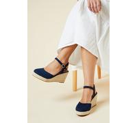 Womens Rumor Faux Suede Closed Toe Espadrille Wedge Sandals Navy 7