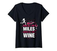 Women's Run All Miles, Drink All the Wine V-Neck T-Shirt