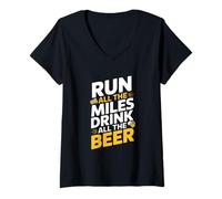 Women's Run All The Miles Drink All The Beer Runner V-Neck T-Shirt