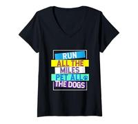 Women's Run All The Miles Pet Dogs V-Neck T-Shirt