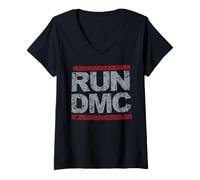 Womens Run DMC Official Grunge Logo V-Neck T-Shirt