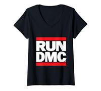 Womens RUN DMC Official Logo Dark V-Neck T-Shirt
