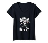 Womens Run Fast Grab Flags Repeat Football V-Neck T-Shirt