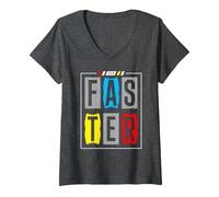 Women's Run Faster - Never Give Up - Motivation - Sport - Run V-Neck T-Shirt, Dark Heather Grey, Small