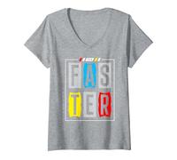 Women's Run Faster - Never Give Up - Motivation - Sport - Run V-Neck T-Shirt, Heather Grey, Medium
