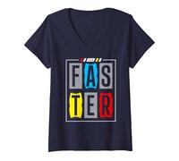 Women's Run Faster - Never Give Up - Motivation - Sport - Run V-Neck T-Shirt, Navy Blue, X-Large