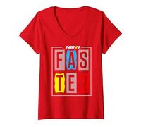 Women's Run Faster - Never Give Up - Motivation - Sport - Run V-Neck T-Shirt, Red, Large