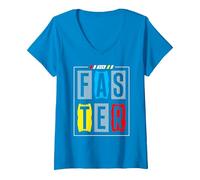 Women's Run Faster - Never Give Up - Motivation - Sport - Run V-Neck T-Shirt, Sapphire Blue, Medium