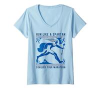 Women's Run Like a Spartan, Conquer Your Marathon V-Neck T-Shirt